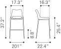 Ace Counter Stool (Set of 2) Black & Silver