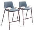 Desi Counter Stool (Set of 2) Azure Gray & Walnut