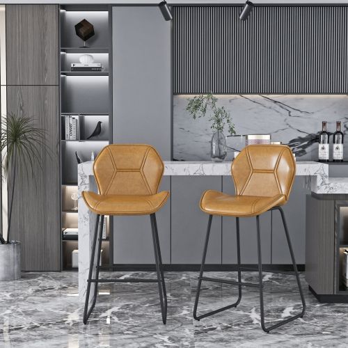 Set of 2, Leather Bar Chair with High-Density Sponge, PU Chair Counter Height Pub Kitchen Stools for Dining room,homes,bars, kitchens,Brown Set of 2, Leather Bar Chair with High-Density Sponge, PU Chair Counter Height Pub Kitchen Stools for Dining room,homes,bars, kitchens,Brown