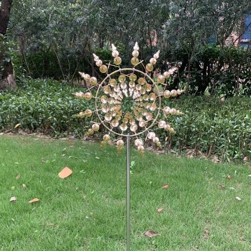 30cm/11.81in Courtyard Garden Lawn Outdoor Decoration, Unique Wind Collector Magic Kinetic Energy Metal Windmill Spinner Solar Wind Catcher