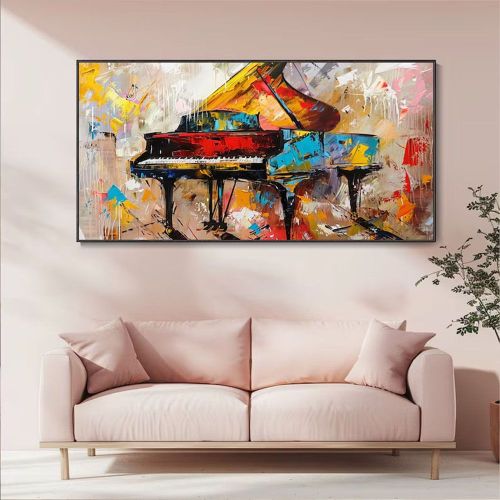 Vintage Piano Hand Canvas Oil Painting Classic Instrument Wall Decor Music Lover Gift Original Boho Texture Art Fine Home Decor Colorful